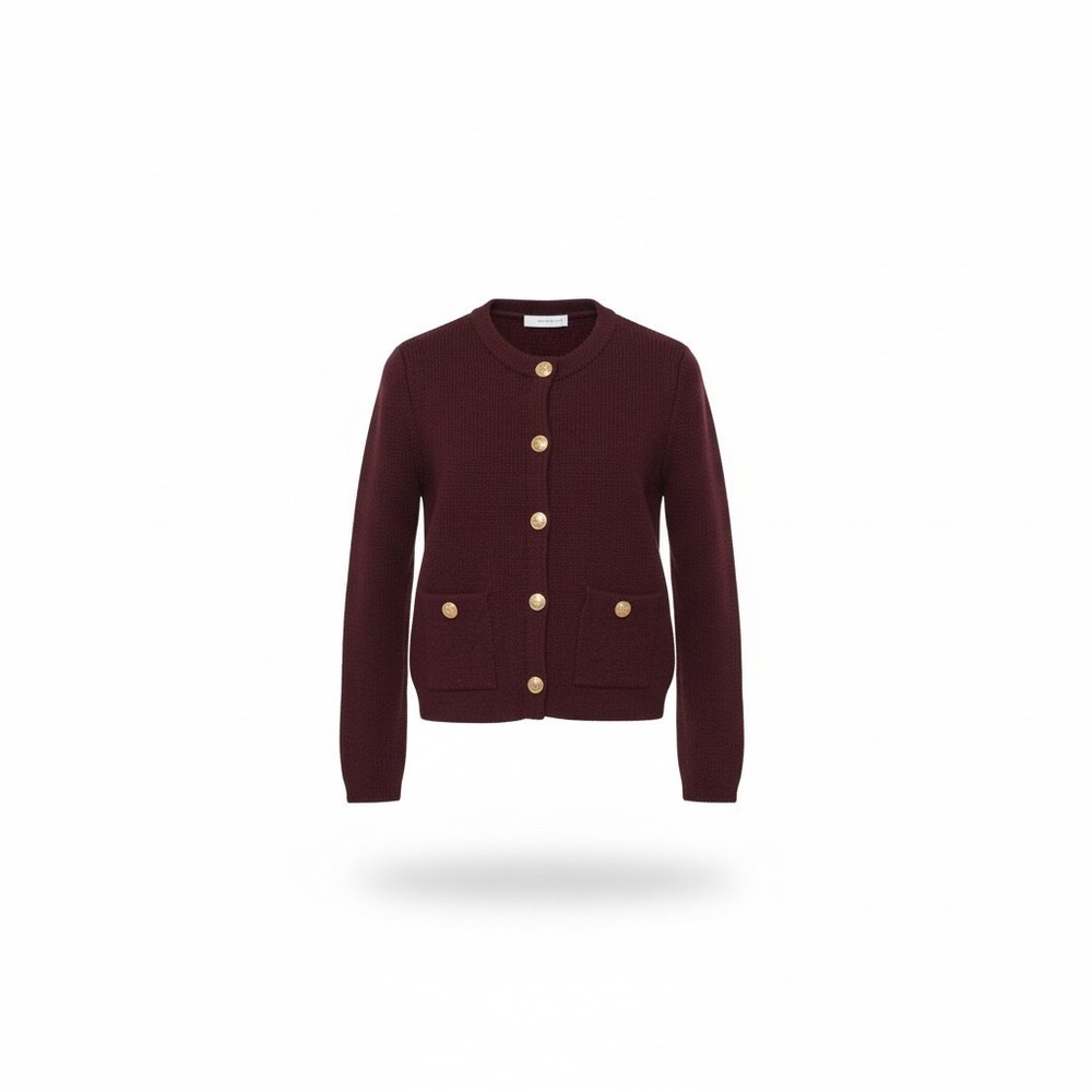 Zara Sweater‎ Cardigan Womens Medium Wine Wool Blend Cropped Long Sleeve NEW